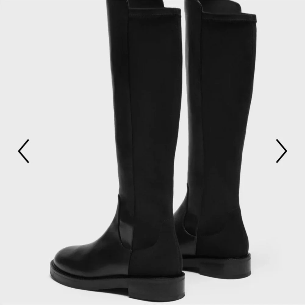 Theory Boots Knee-High Pull-On in Black Leather